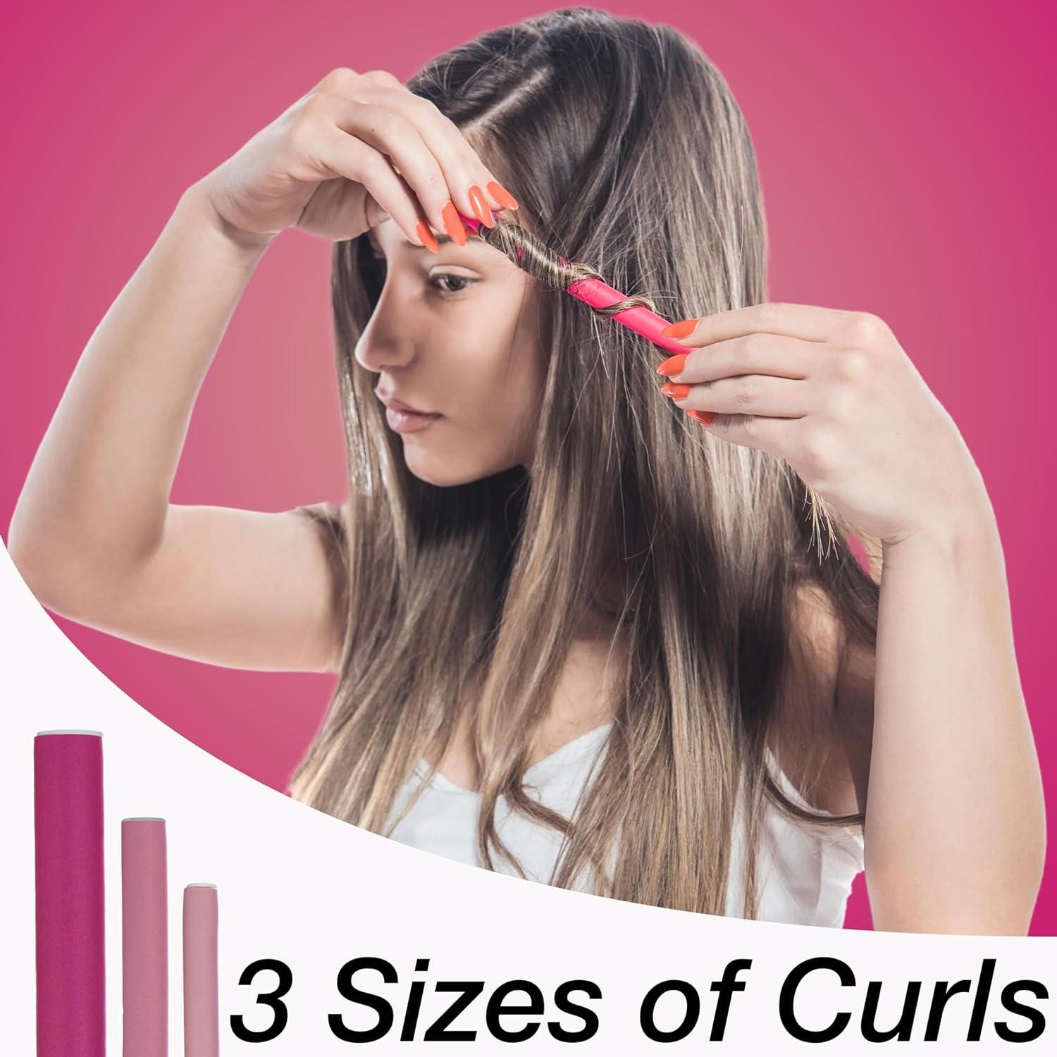 image:image18pc Flexible Curling Rods Lavender Hair Curlers for Women In Assorted Sizes Curly Hair Products For Spiral Curls amp Waves Classic Hair Roller Set Volumizing Heatless Curler Value PackPink