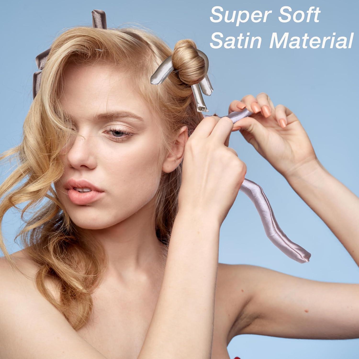 image:imageExpressions 6pc Satin Curling Rods Super Soft Hair Accessories for Women Flexible Curlers for Everyday Styling Natural Waves amp Spiral Curls