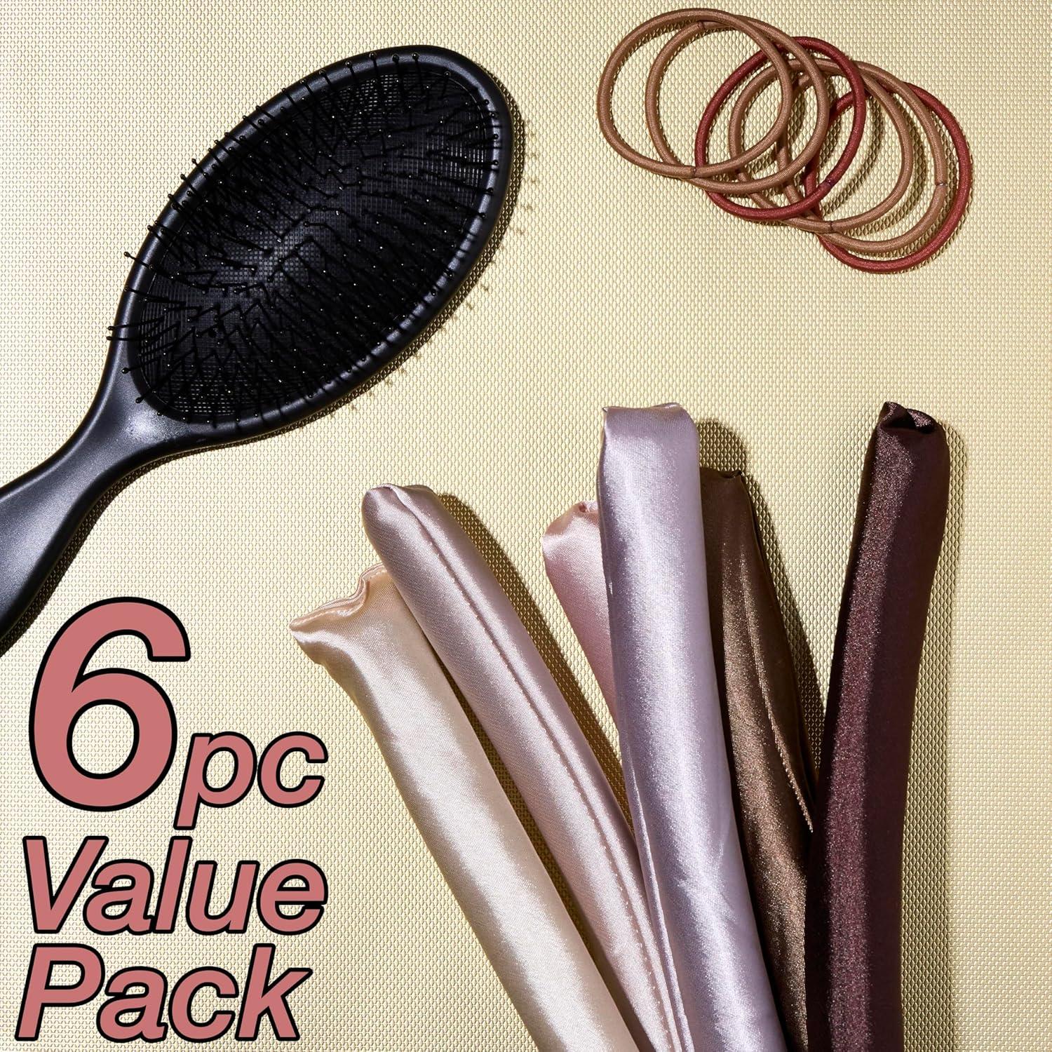 image:imageExpressions 6pc Satin Curling Rods Super Soft Hair Accessories for Women Flexible Curlers for Everyday Styling Natural Waves amp Spiral Curls