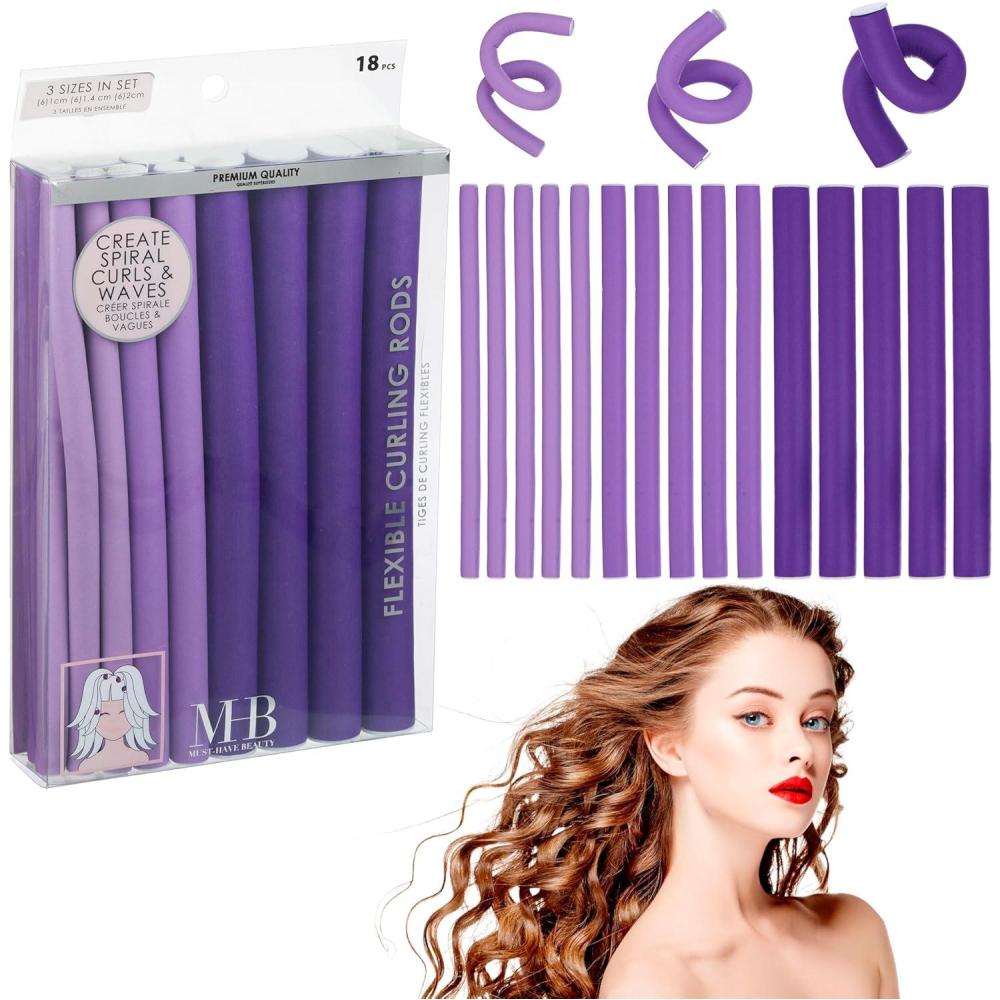 image:image18pc Flexible Curling Rods Lavender Hair Curlers for Women In Assorted Sizes Curly Hair Products For Spiral Curls amp Waves Classic Hair Roller Set Volumizing Heatless Curler Value PackLavender