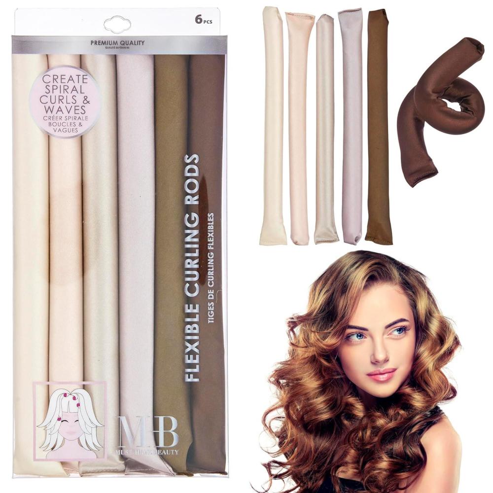 image:imageExpressions 6pc Satin Curling Rods Super Soft Hair Accessories for Women Flexible Curlers for Everyday Styling Natural Waves amp Spiral Curls