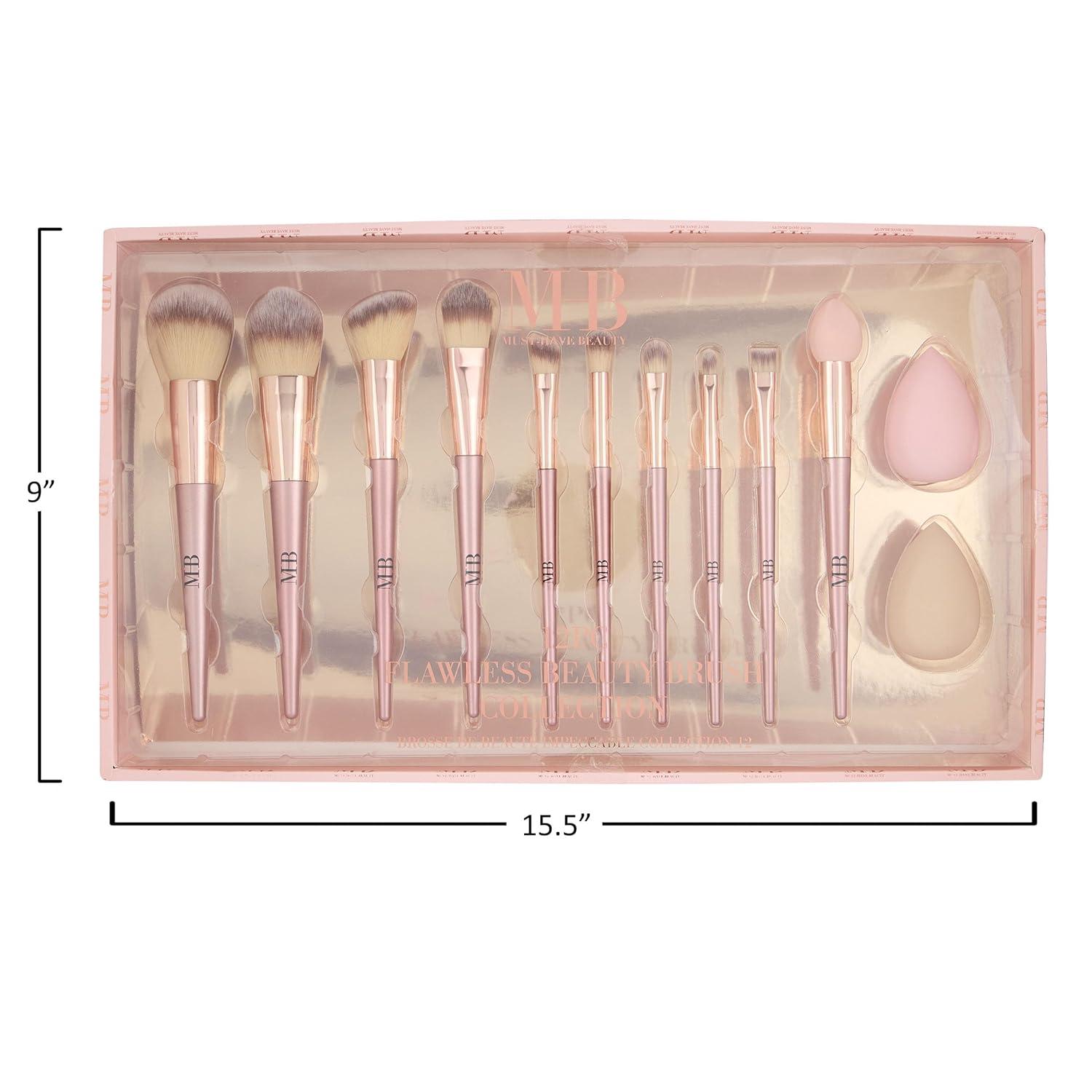 image:image12pc Flawless Makeup Brush Collection in Rose Gold Beautiful Makeup Brush Set wGlitter Handles Dense Bristles Premium Cosmetic Brushes for Contouring and Highlighting