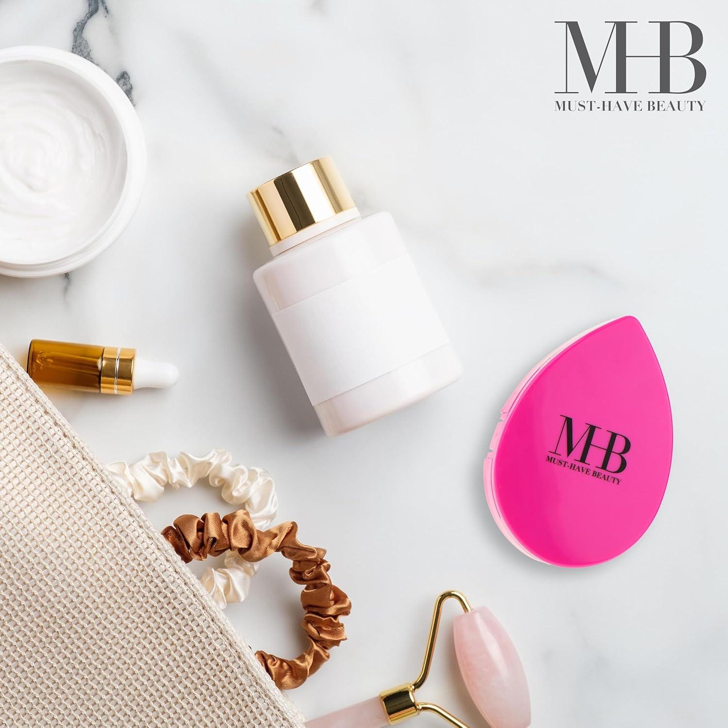 image:image2pc DualSided Beauty Puff with Carrying Case amp Matching Mirror for Flawless Application Professional Beauty Blenders For Flawless Makeup Application Pink Makeup Sponge wHolder