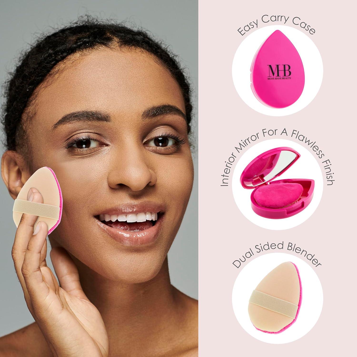 image:image2pc DualSided Beauty Puff with Carrying Case amp Matching Mirror for Flawless Application Professional Beauty Blenders For Flawless Makeup Application Pink Makeup Sponge wHolder