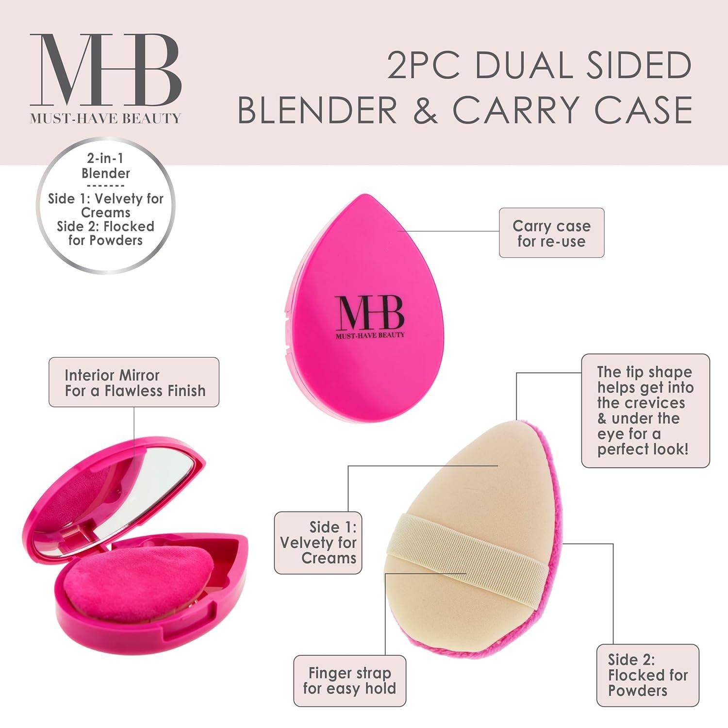 image:image2pc DualSided Beauty Puff with Carrying Case amp Matching Mirror for Flawless Application Professional Beauty Blenders For Flawless Makeup Application Pink Makeup Sponge wHolder