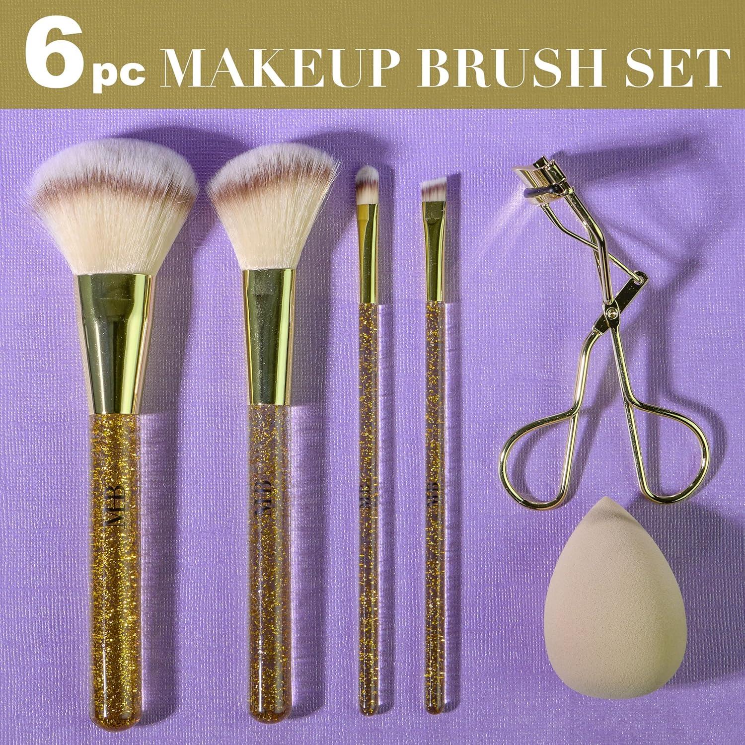 image:image6pc Brush Eyelash Curler Sponge Blender Premium Cosmetic Tools Contouring Highlighting Set Face Eye Kit Accessory ApplicationGOLD