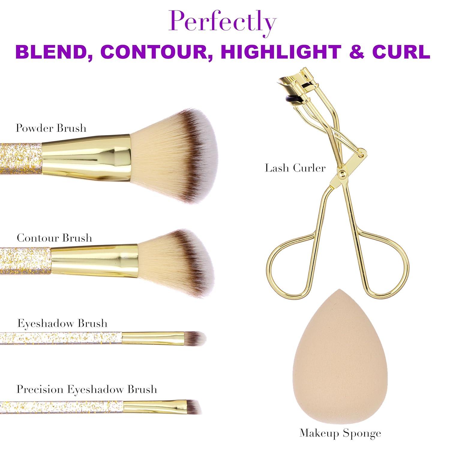 image:image6pc Brush Eyelash Curler Sponge Blender Premium Cosmetic Tools Contouring Highlighting Set Face Eye Kit Accessory ApplicationGOLD