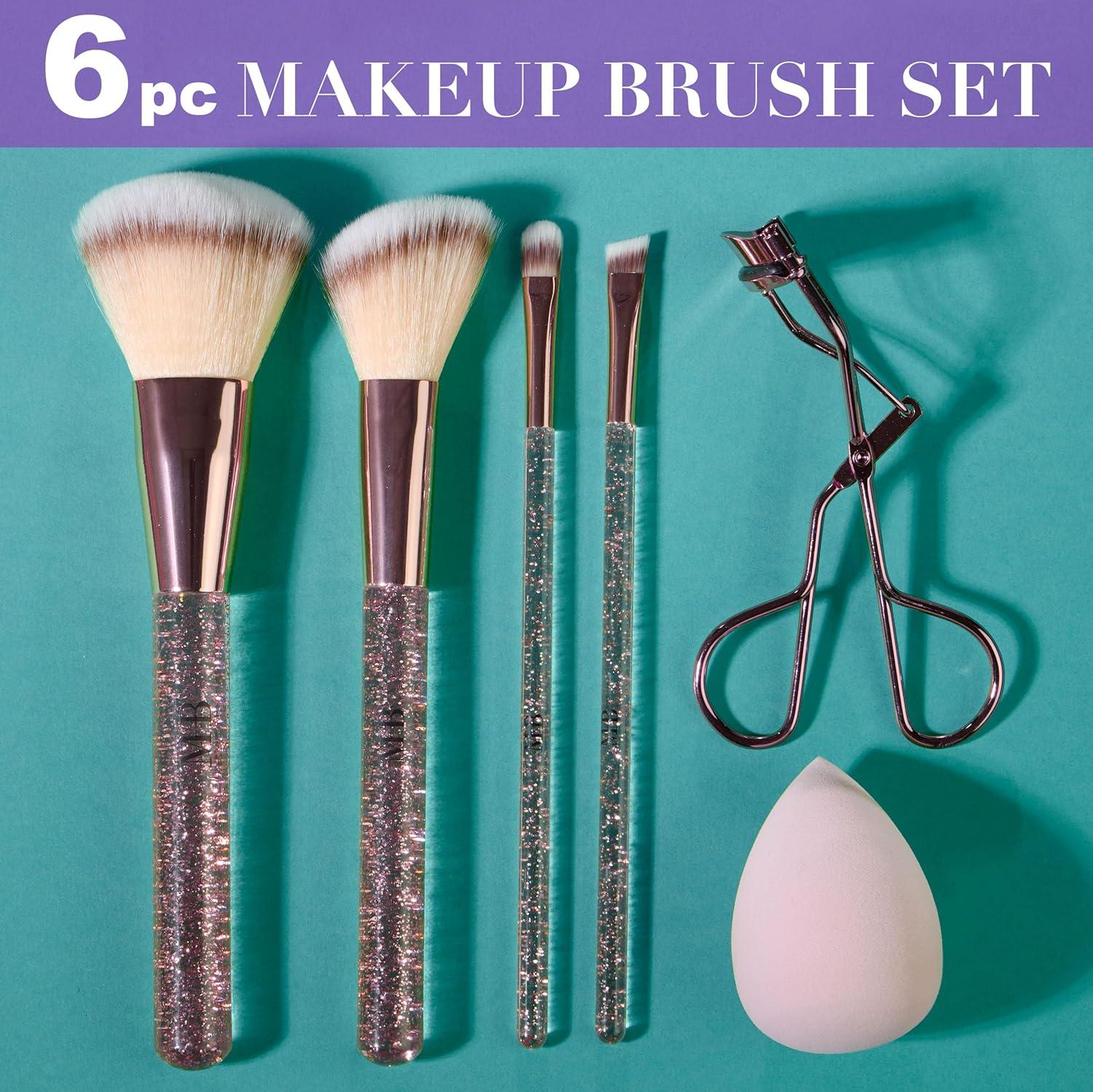 image:image6pc Brush Eyelash Curler Sponge Blender Premium Cosmetic Tools Contouring Highlighting Set Face Eye Kit Accessory ApplicationPINK CHAMPAGNE