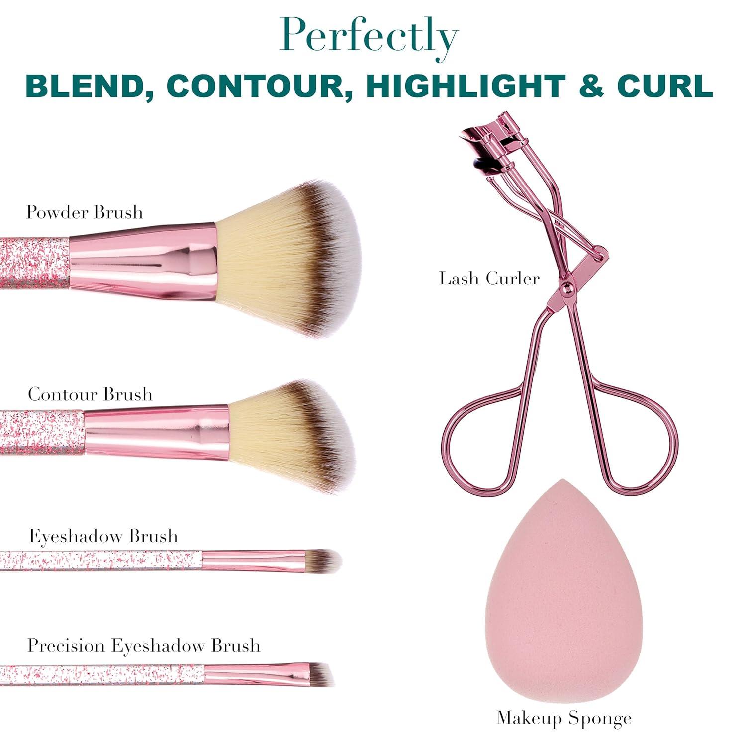 image:image6pc Brush Eyelash Curler Sponge Blender Premium Cosmetic Tools Contouring Highlighting Set Face Eye Kit Accessory ApplicationPINK CHAMPAGNE