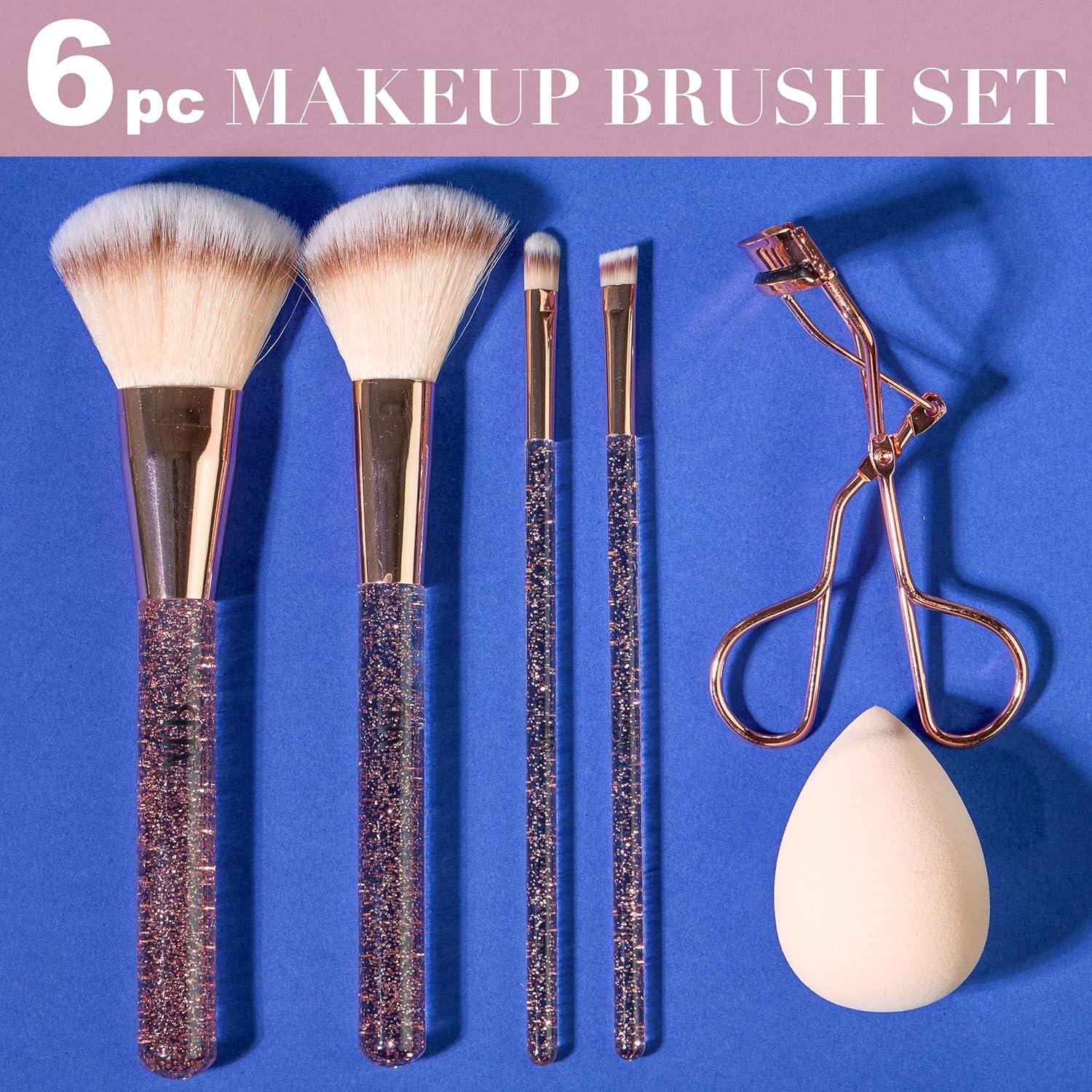 image:image6pc Brush Eyelash Curler Sponge Blender Premium Cosmetic Tools Contouring Highlighting Set Face Eye Kit Accessory ApplicationROSE GOLD