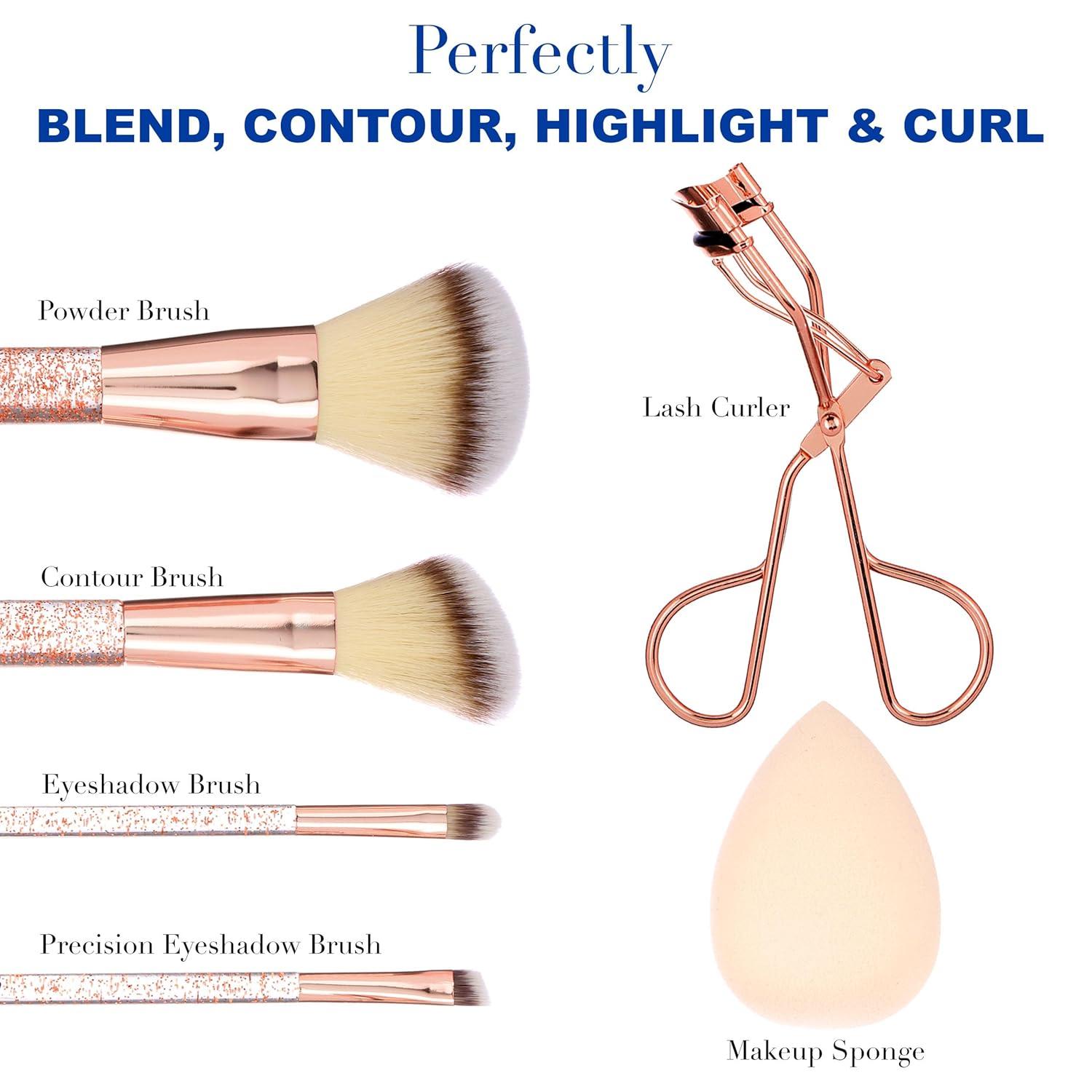 image:image6pc Brush Eyelash Curler Sponge Blender Premium Cosmetic Tools Contouring Highlighting Set Face Eye Kit Accessory ApplicationROSE GOLD