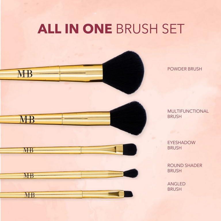 image:image6pc Makeup Brush Set Precious Metal Brush Collection Essential Makeup Brushes in Metallic Zipper Pouch GOLD