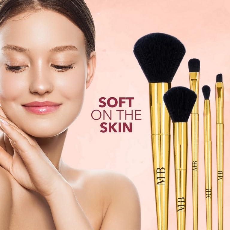 image:image6pc Makeup Brush Set Precious Metal Brush Collection Essential Makeup Brushes in Metallic Zipper Pouch GOLD
