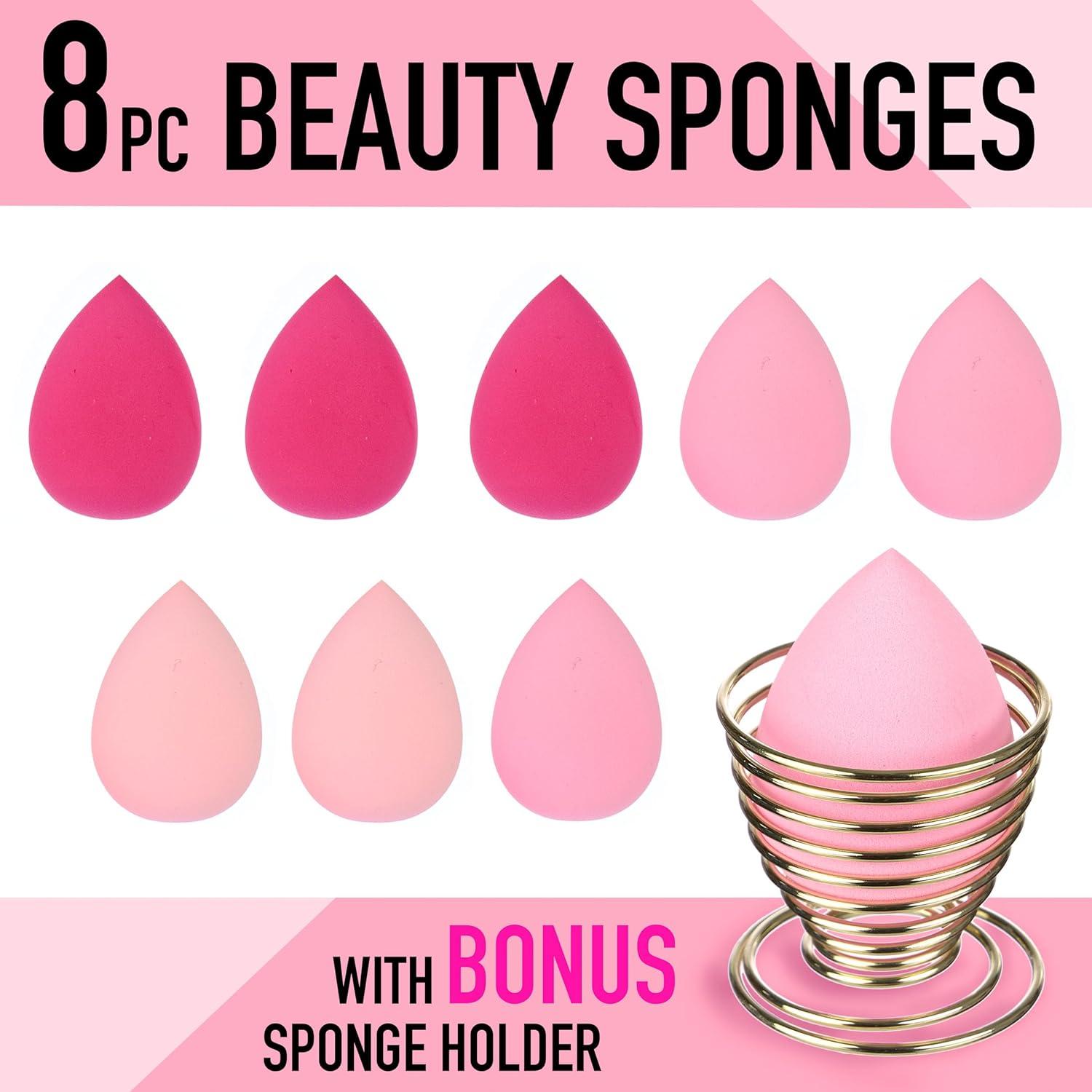 image:image8pc Beauty Sponge Set Value Pack Makeup Sponges wSponge Holder Professional Pink Beauty Blenders For Flawless Makeup Application Pink Makeup Sponges Collection wHolder