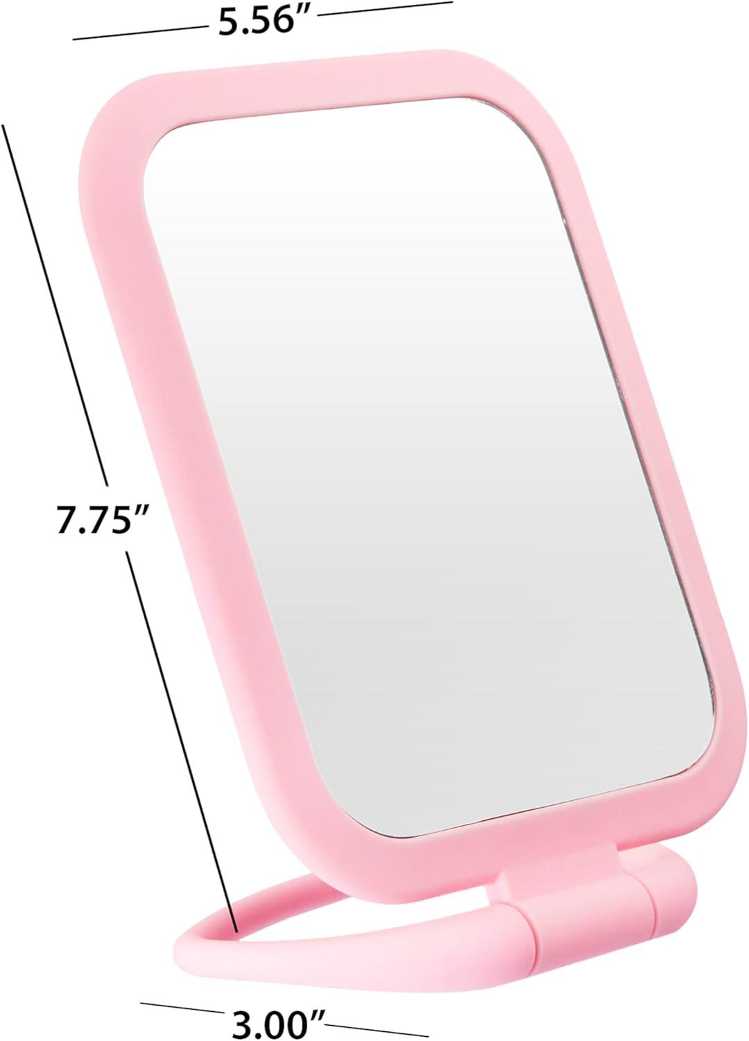 image:imageEXPRESSIONS Premium Soft Touch Rotating Mirror 1x 2X Magnification Rectangle Black Vanity Handheld Tabletop Makeup Small Desk TravelPink