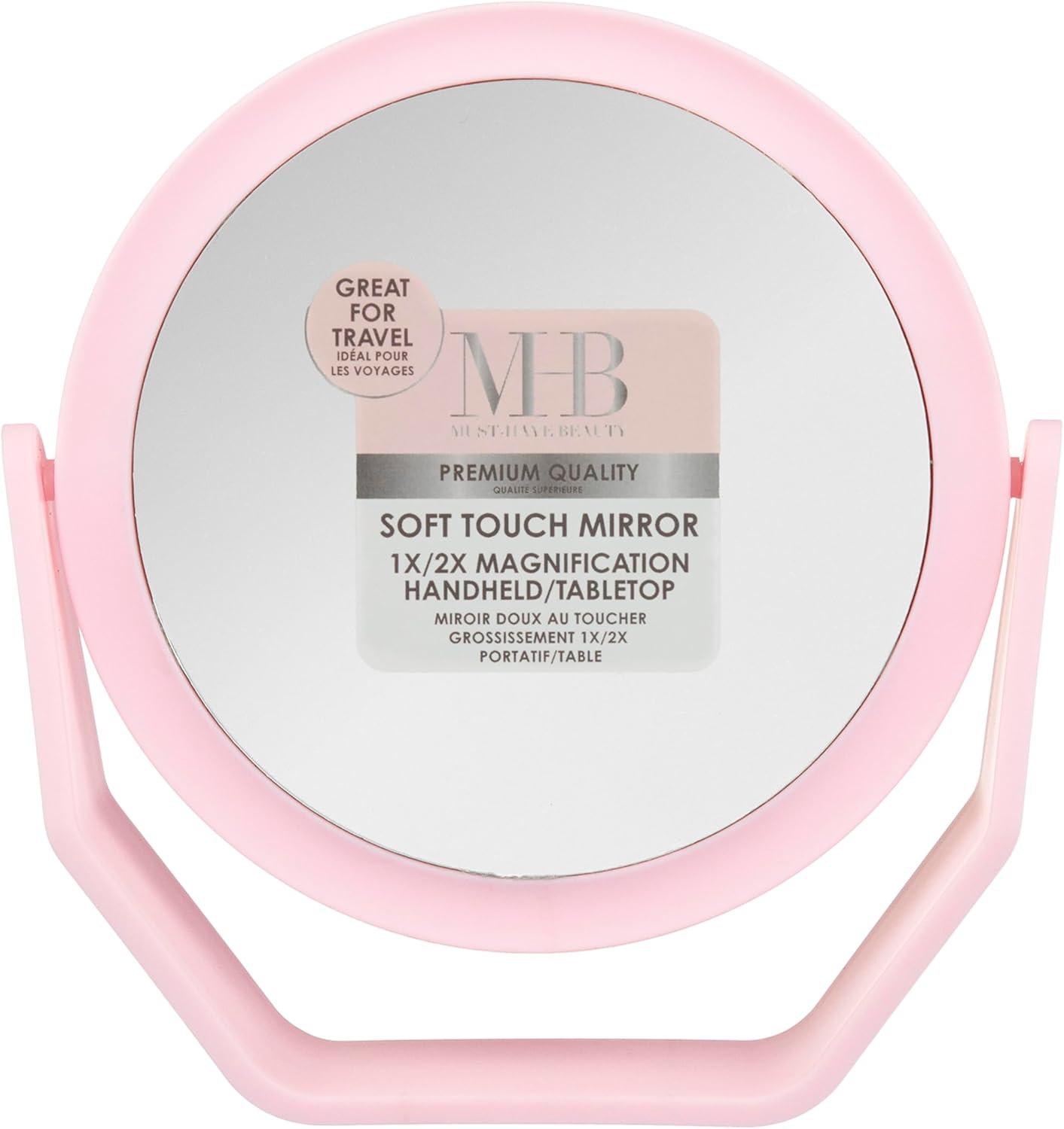 image:imageEXPRESSIONS Premium Soft Touch Rotating Mirror 1x 2X Magnification Rectangle Black Vanity Handheld Tabletop Makeup Small Desk TravelPink