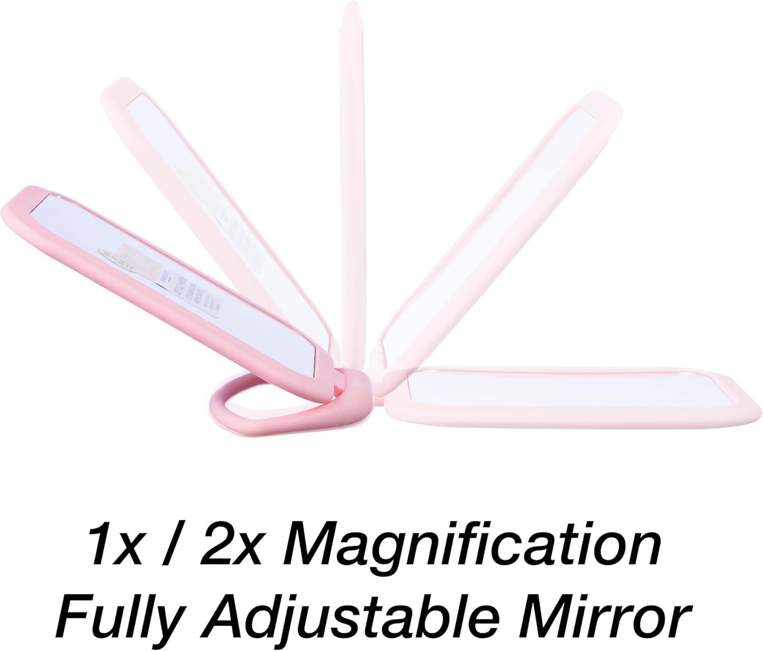 image:imageEXPRESSIONS Premium Soft Touch Rotating Mirror 1x 2X Magnification Rectangle Black Vanity Handheld Tabletop Makeup Small Desk TravelPink
