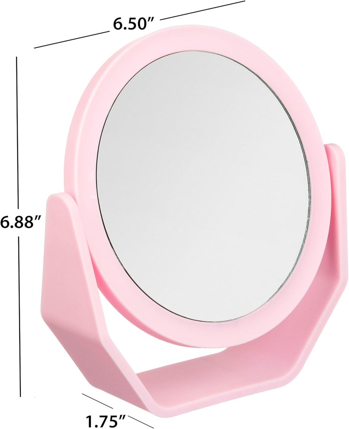 image:imageEXPRESSIONS Premium Soft Touch Rotating Mirror 1x 2X Magnification Rectangle Black Vanity Handheld Tabletop Makeup Small Desk TravelPink