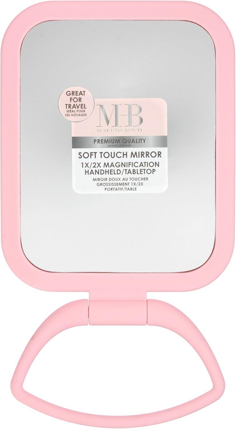 image:imageEXPRESSIONS Premium Soft Touch Rotating Mirror 1x 2X Magnification Rectangle Black Vanity Handheld Tabletop Makeup Small Desk TravelPink