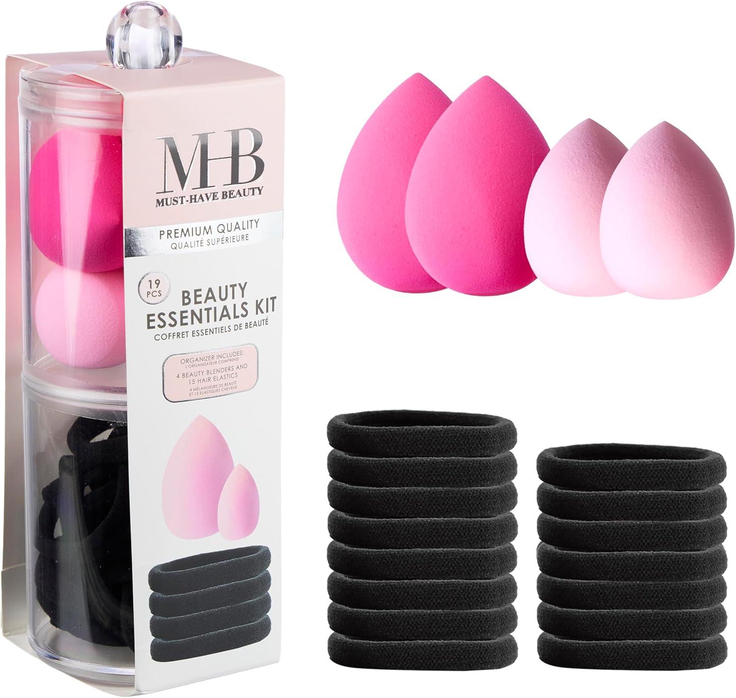 image:imageExpressions 19pc Beauty Essentials Kit Includes Pink Beauty Blenders amp Black Hair Elastics wOrganizer Assorted Cosmetic Applicator amp Hair Accessories Professional Hair amp Beauty Tools ANPC20504