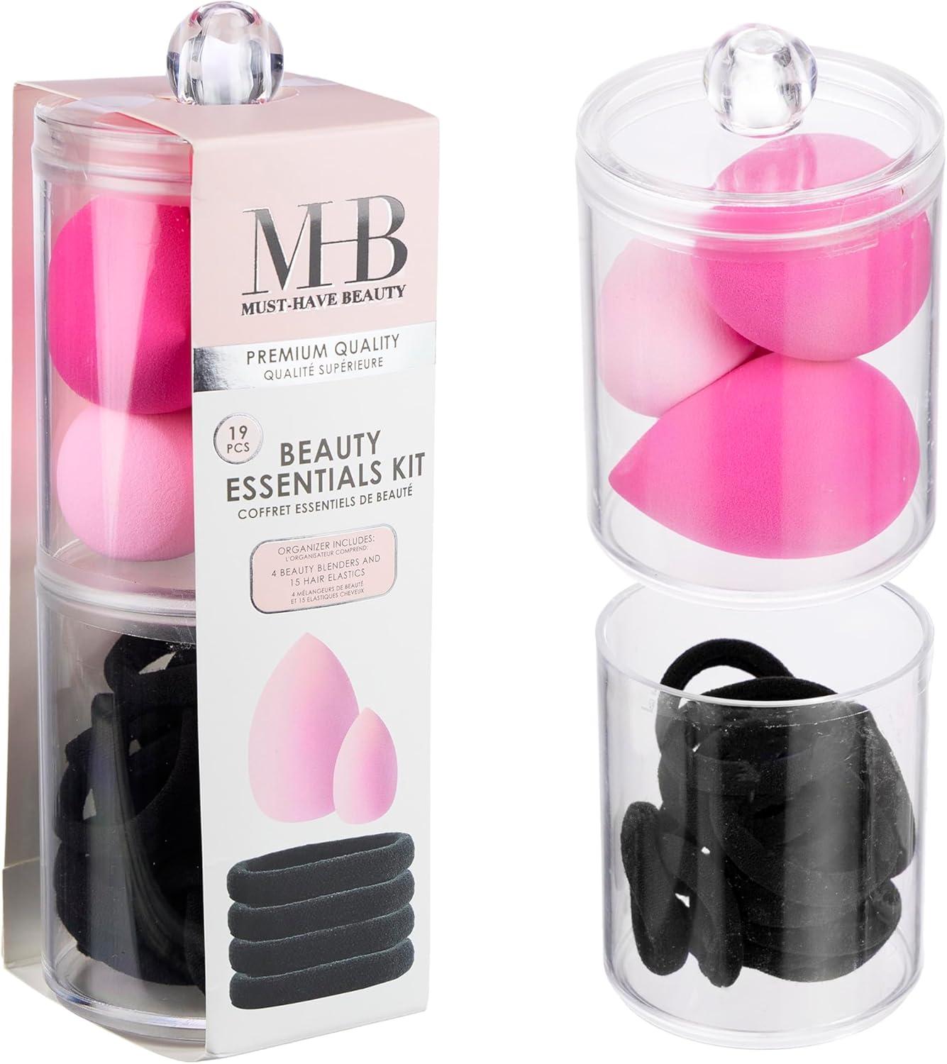image:imageExpressions 19pc Beauty Essentials Kit Includes Pink Beauty Blenders amp Black Hair Elastics wOrganizer Assorted Cosmetic Applicator amp Hair Accessories Professional Hair amp Beauty Tools ANPC20504