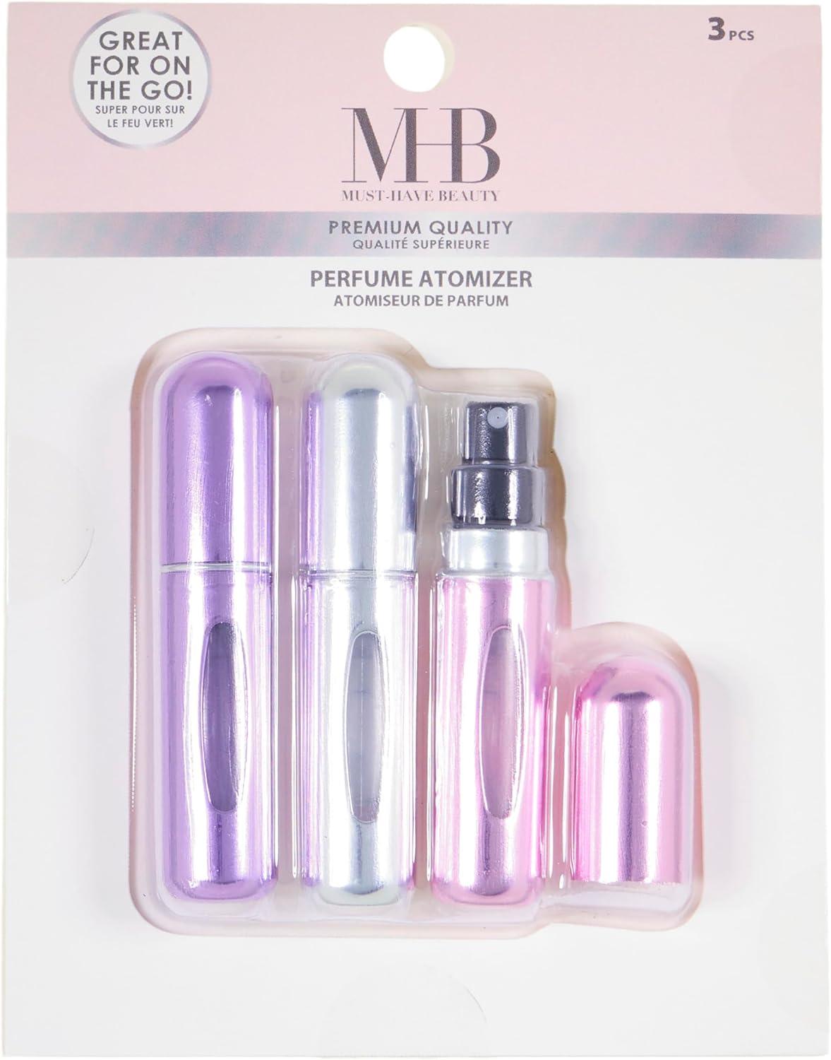 image:imageExpressions 3pc Perfume Atomizer Set Travel Size 5mL Refillable Perfume Atomizer Value Pack Purple White and Pink Aluminum Perfume Spray Bottles ANPC17311