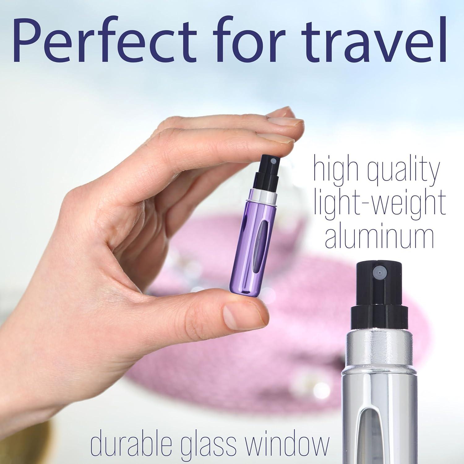 image:imageExpressions 3pc Perfume Atomizer Set Travel Size 5mL Refillable Perfume Atomizer Value Pack Purple White and Pink Aluminum Perfume Spray Bottles ANPC17311