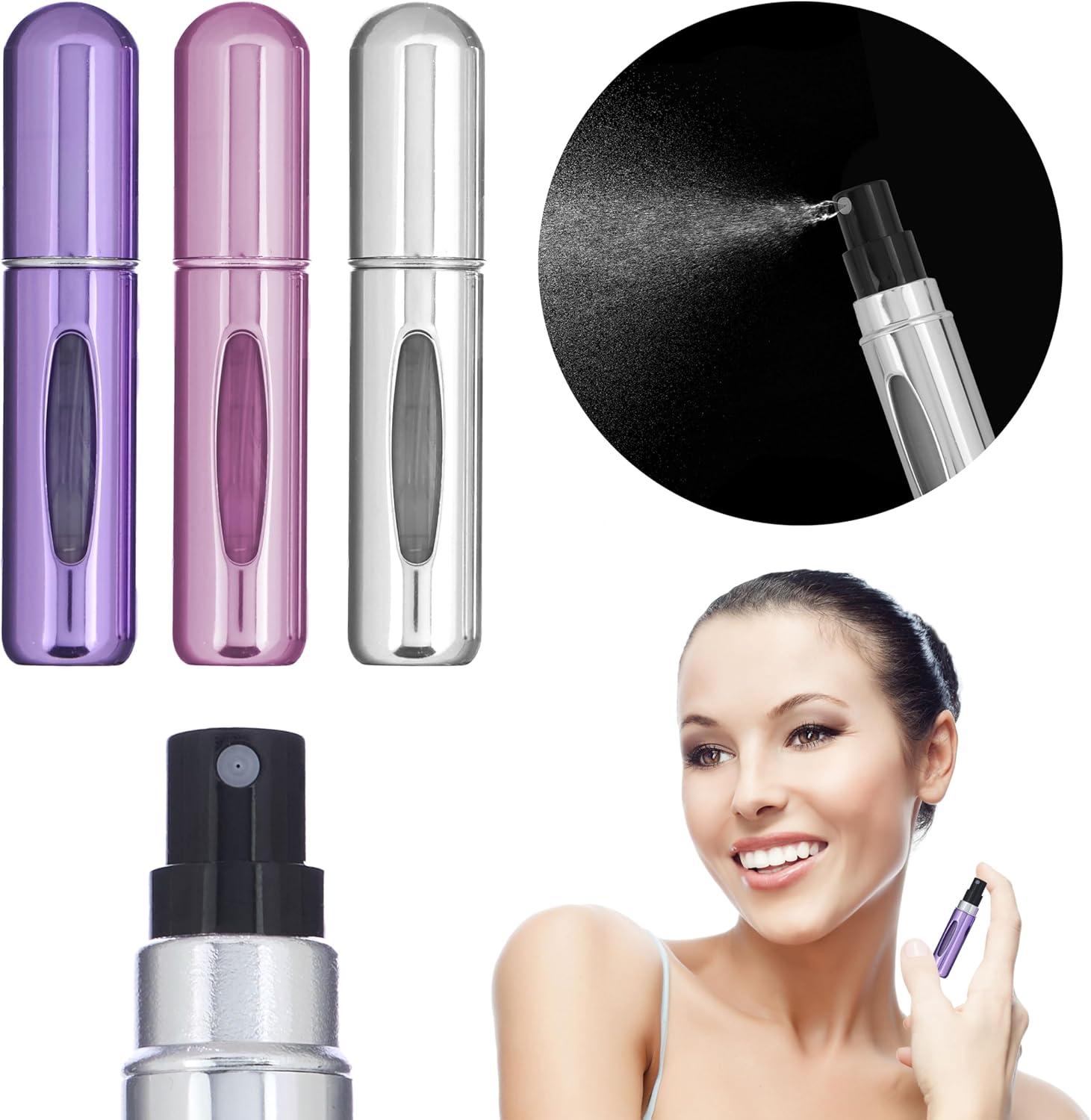 image:imageExpressions 3pc Perfume Atomizer Set Travel Size 5mL Refillable Perfume Atomizer Value Pack Purple White and Pink Aluminum Perfume Spray Bottles ANPC17311