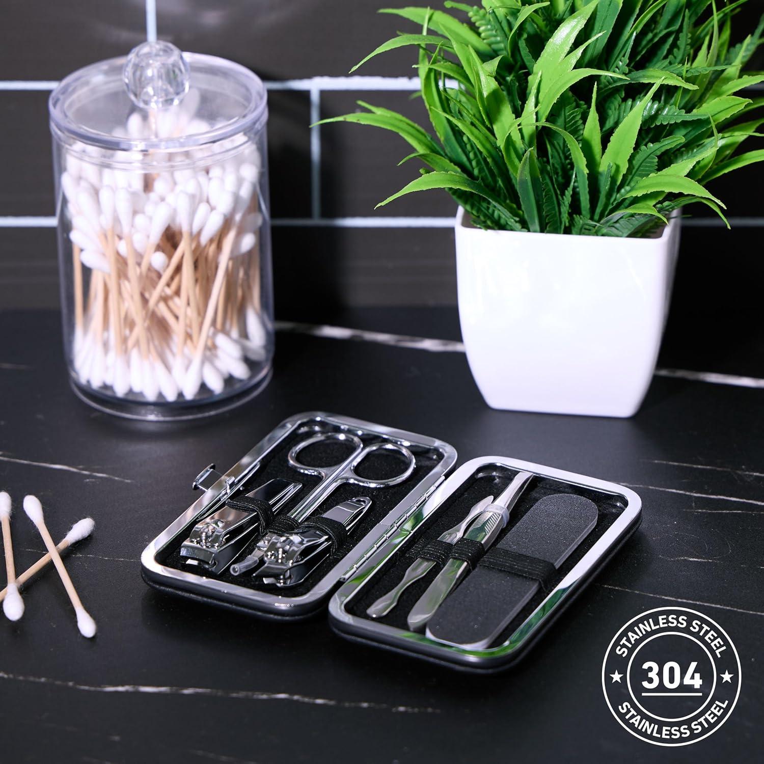 image:imageExpressions Mens Collection 7pc Manicure Set Premium Stainless Steel Nail Care Kit for Home and Travel Mens Grooming Products Kit Silver