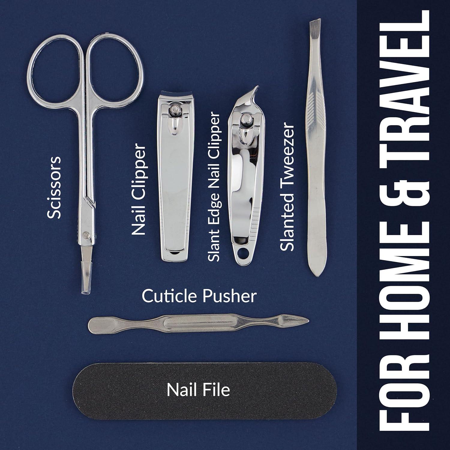 image:imageExpressions Mens Collection 7pc Manicure Set Premium Stainless Steel Nail Care Kit for Home and Travel Mens Grooming Products Kit Silver