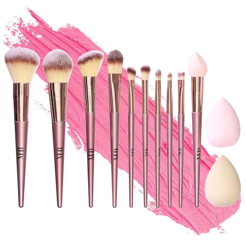 image:image12pc Flawless Makeup Brush Collection in Rose Gold Beautiful Makeup Brush Set wGlitter Handles Dense Bristles Premium Cosmetic Brushes for Contouring and Highlighting