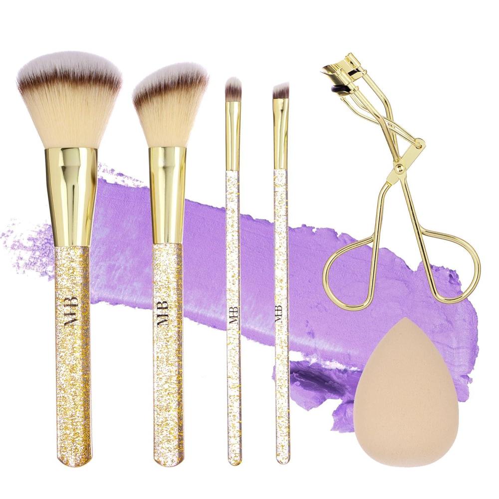 image:image6pc Brush Eyelash Curler Sponge Blender Premium Cosmetic Tools Contouring Highlighting Set Face Eye Kit Accessory ApplicationGOLD