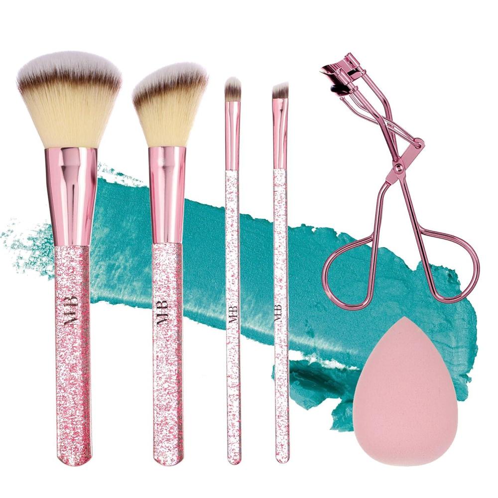 image:image6pc Brush Eyelash Curler Sponge Blender Premium Cosmetic Tools Contouring Highlighting Set Face Eye Kit Accessory ApplicationPINK CHAMPAGNE