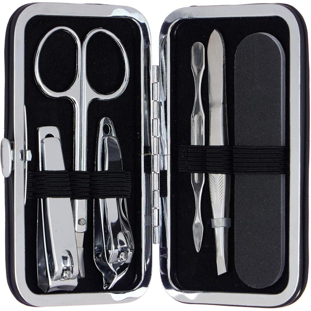 image:imageExpressions Mens Collection 7pc Manicure Set Premium Stainless Steel Nail Care Kit for Home and Travel Mens Grooming Products Kit Silver