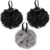 image:imageEXPRESSIONS Mens Collection 3pc Bath Pouf Set  Black Shower Pouf with Handle Body Loofah Scrubber Value Pack for Cleansing amp Exfoliating