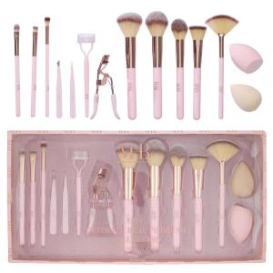 14pc Ultimate Beauty Brush Collection – Full Makeup Eyelash Curler Tweezer Sponge Kit Cosmetic Tools Professional Face Eye (ROSE GOLD)