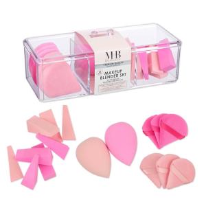 16pc Makeup Blender Set – Pink Makeup Sponges & Beauty Essentials Organizer | Assorted Beauty Blenders, Makeup Sponges and Wedges For Flawless Makeup Application