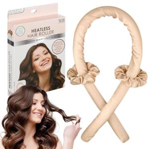 3pc Heatless Roller & Scrunchies Set – Neutral Tan Curler Headband Rod Curling Tool Styling Sleep Satin Accessory Kit Products