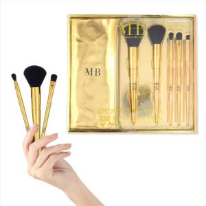 6pc Makeup Brush Set – Precious Metal Brush Collection, Essential Makeup Brushes in Metallic Zipper Pouch (GOLD)