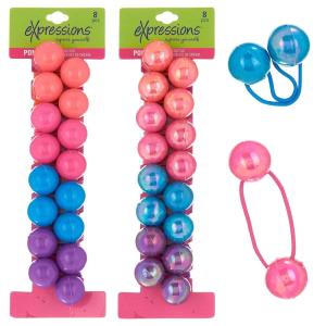 Expressions 24 Pc Ponytail Ball Hair Elastics Collection,Brightly Colored Marble Finish Twin Bead Ponytail Balls For Girls And Toddlers(PLAIN)