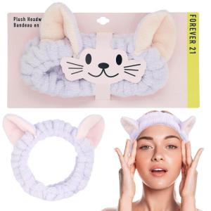 Forever 21 Plush Headwrap – Purple Bear Plush Spa Headband, Kawaii Headband for Washing Face | Spa Essentials & Self Care Accessories(Purple Bear)